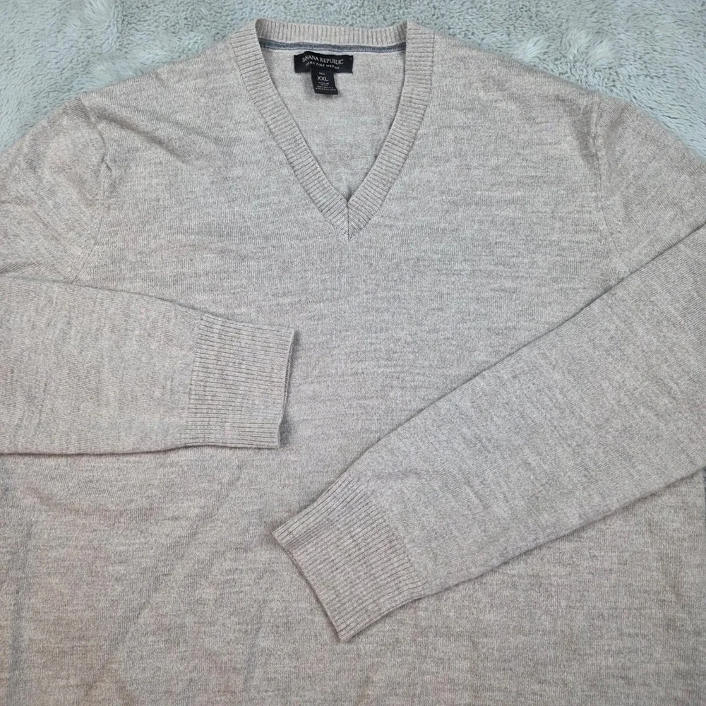 Banana Republic Wool Sweater Men XXLT V-Neck Merino Knit Oatmeal Heather Gray 80